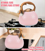 Load image into Gallery viewer, Whistling Tea Kettle,3.2Qt Stainless Steel Stove Kettle, Food Grade Teapot with Wood Pattern Handle for Coffee, Milk etc, Gas Electric Applicable (Pink)