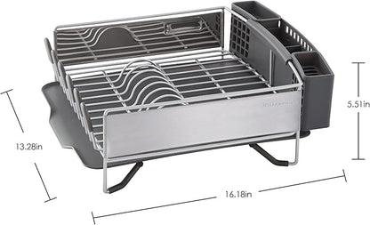 KitchenAid Compact Space Saving, Dish Rack with Removable Flatware Caddy and Angled Self Draining Drainboard, Satin Gray, 15-Inch-by-13.25-Inch