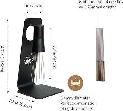WDT Tool, Magnetic Coffee Stirrer 0.4mm 9 Installed Pins + 0.25mm 9 Extra Needles for Espresso Distribution Tool with Metal Stand for Barista Espresso (Black)