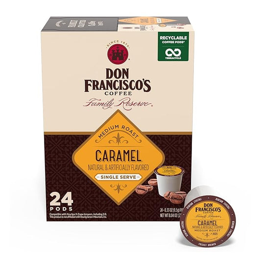 Don Francisco's Caramel Flavored Coffee - 24 K-Cup Compatible Single-Serve Pods - 100% Arabica Single-Serve Pods - Rich Buttery Flavor with Sweet Finish
