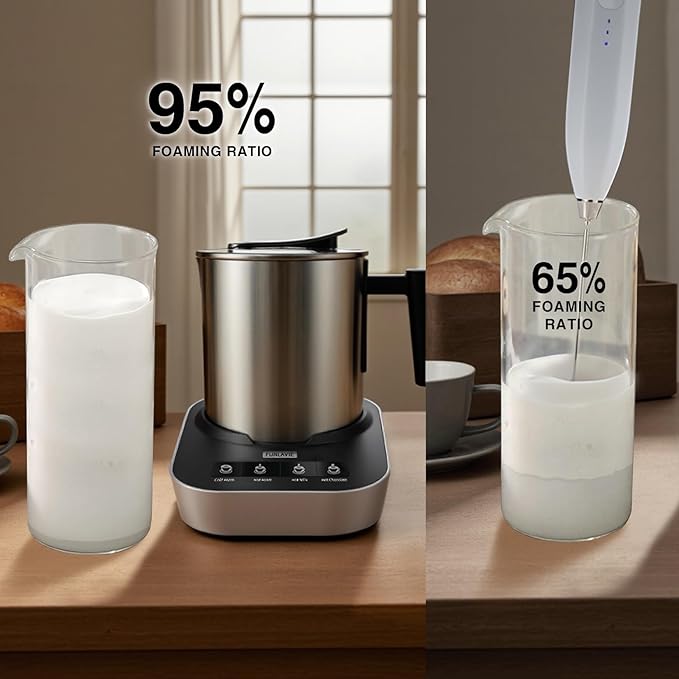 4-in-1 Electric Milk Frother and Steamer, 400ml(13.5oz) Stainless Steel Pitcher with Auto Shut-Off, Hot & Cold Foam Maker and Milk Warmer for Lattes, Cappuccinos, Macchiato, Dishwasher Safe