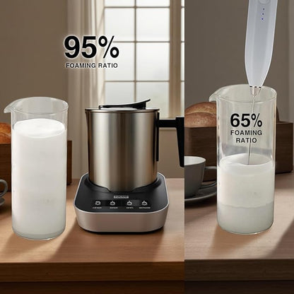 4-in-1 Electric Milk Frother and Steamer, 400ml(13.5oz) Stainless Steel Pitcher with Auto Shut-Off, Hot & Cold Foam Maker and Milk Warmer for Lattes, Cappuccinos, Macchiato, Dishwasher Safe