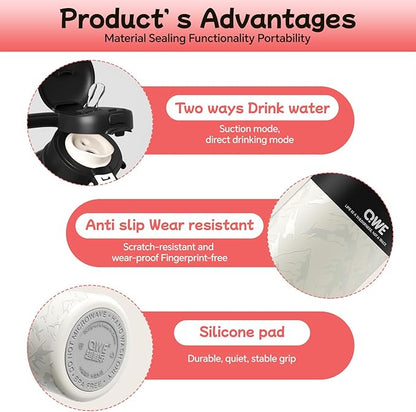 QWE Large Insulated Water Bottle with Straw&Lids,1200ml/40oz Vacuum Sealed Sport Bottles,Double Drinking,Stainless Steel Tumbler with Handle,LeakProof,BPA-Free,for Hiking,Gym,camp (Wilderness Black)