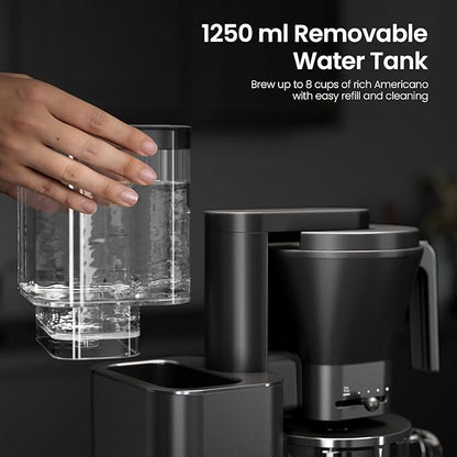 Kismile 8 Cup Drip Coffee Maker Machine, Pour Over Coffee Brew with 3s Instant Heat 197-205℉, Removable Water Tank, Adjustable Flow Control, Deep Cold Brew & Keep Warm 40 Min, Easy to Clean(Black)