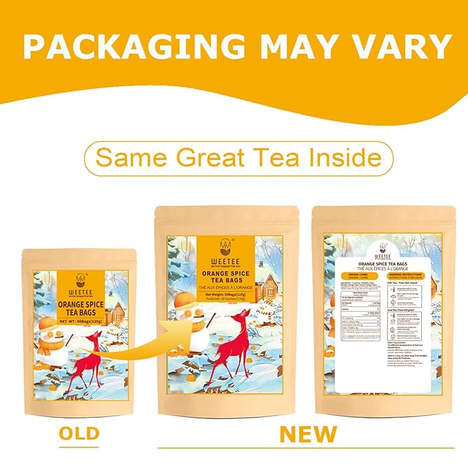 WT WEETEE Orange Spice Herbal Tea Bags, 2.5g x 50 Counts, Sweet Spices Tea Includes Cinnamon, Clove, Orange Peel, Rose Hips, Hibiscus & More, Natural Caffeine-free