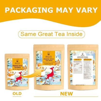WT WEETEE Orange Spice Herbal Tea Bags, 2.5g x 50 Counts, Sweet Spices Tea Includes Cinnamon, Clove, Orange Peel, Rose Hips, Hibiscus & More, Natural Caffeine-free