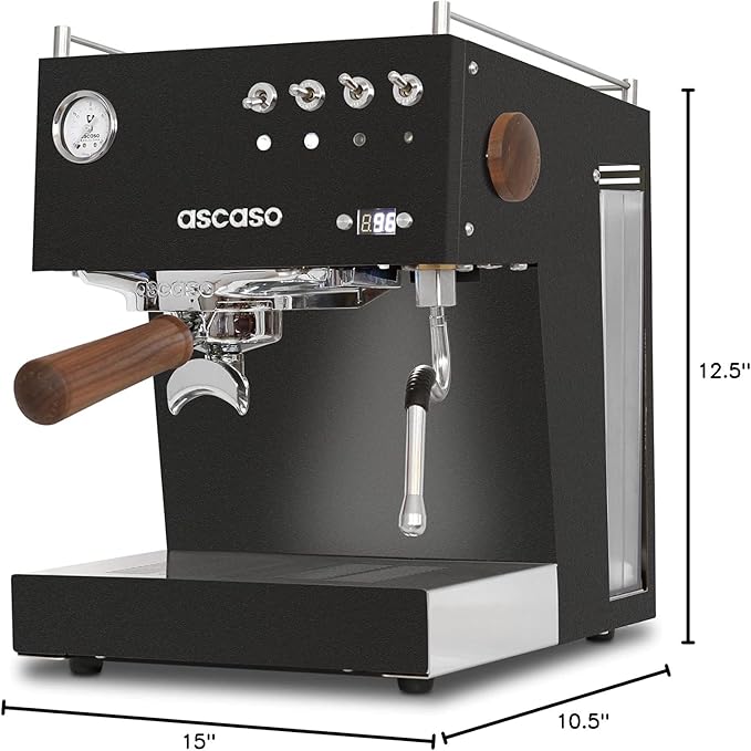 Ascaso Steel PID Programmable Espresso Machine w/Volumetric Controls, Single Thermoblock, 120V (SINGLE, BLACK)