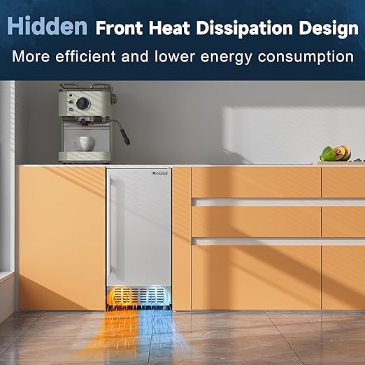 Coolski 15" W Commercial Under Counter Ice Maker Machine, 130 Lbs/Day Auto-Cleaning, 30 Lbs Storage, Stainless Steel Built-in Freestanding Ice Maker for Home Bar Restaurant Outdoor