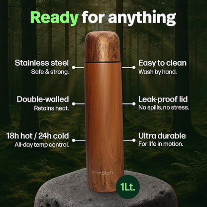 KALMATEH Modern & Elegant Double Walled Vacuum Insulated Stainless Steel Thermo Bottle 1000 ml, Precise Pouring & Heat Retention For Yerba Mate, Coffee, Tea, and Camping