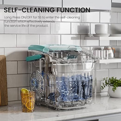 Kismile Ice Makers Countertop with Handle,8 Cubes in 6 Mins,Portable Ice Maker Machine with Self-Cleaning for Home/Office(Green)