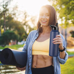 Load image into Gallery viewer, DOMICARE 40 oz Insulated Water Bottle, Vacuum Insulated Stainless Steel Sports Water Bottle with Straw Lid &amp; Spout Lid, Leakproof, Reusable - Travel, Camping, Bike, Navy Blue