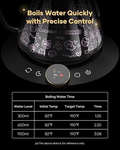Cocinare x Chanoir FLOW M9 Pro Electric Kettle, Art de Paris Color-Changing Collaboration, Premium Gift Box Packaging with Coffee Mat, ±0.5℉ Temp Control for Coffee & Tea (Chanoir Black)