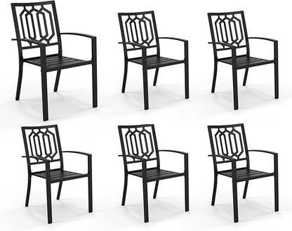 PHI VILLA Set of 6 Stackable Wrought Iron Patio Dining Chairs, Portable Black Outdoor Bistro Deck Metal Chairs, Support 300 lbs, Ideal for Garden, Backyard, Lawn