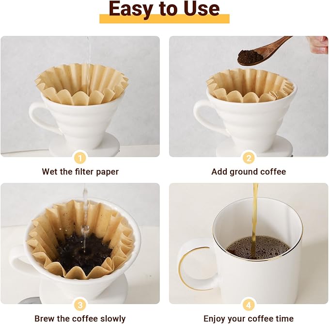 Segarty 150 Pack 1-4 Cup Unbleached Coffee Filters Disposable, 7.2in Natural Paper-made Brown Basket Coffee Filters Bar Accessories for Pour Over Maker Coffee Brewer Dripper Machine for Home Cafeteria