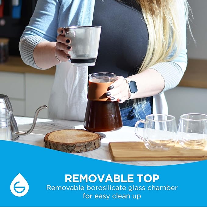 GROSCHE Amsterdam Glass Pour Over Coffee Maker - Single Cup Manual Dripper Brewer w/Removable Glass Top & Permanent Stainless Steel Filter - 27.6 fl oz - Ideal for Home, Camping, & On-the-Go Brewing