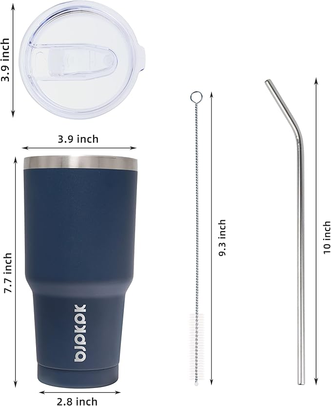 BJPKPK 30 oz Tumbler with Lid and Straw Stainless Steel Double Wall Vacuum Insulated Tumblers,Navy Blue