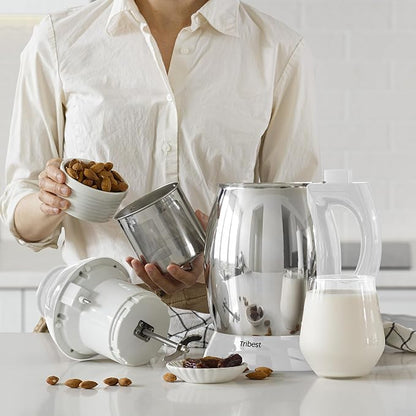 Tribest Soyabella SB-130 Deluxe Automatic Nut Milk Maker & Soy Milk Maker Machine, White/Stainless Steel