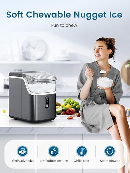 COWSAR Nugget Ice Makers Countertop Soft Chewable Pellet Ice Machine with Auto-Cleaning Function, 35Lbs/24H, Portable Ice Makers for Kitchen, Office, Home，Black
