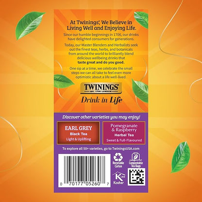 Twinings Blackcurrant Breeze Black Tea Individually Wrapped Bags, 20 Count (Pack of 1), Sweet, Tangy Taste, Caffeinated, Enjoy Hot or Iced, 20 Teabags