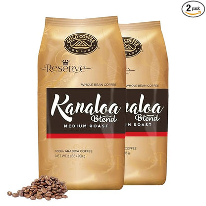 Gold Coffee | Kanaloa Premium House Blend, Medium Roast, Whole Bean | 100% Arabica Coffee, 2 lbs. (Pack of 2)