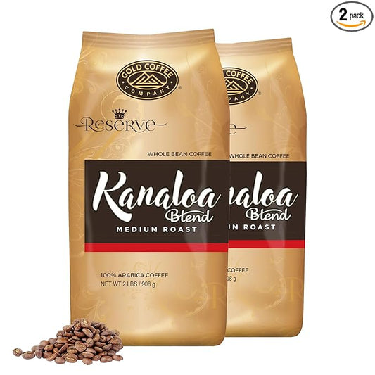 Gold Coffee | Kanaloa Premium House Blend, Medium Roast, Whole Bean | 100% Arabica Coffee, 2 lbs. (Pack of 2)