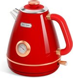 Load image into Gallery viewer, Hazel Quinn Retro Electric Kettle - 1.7 Liters / 57.5 Ounces Tea Kettle with Thermometer, All Stainless Steel, Fast Boiling 1200 W, BPA-free, Cordless, Rotational Base, Automatic Shut Off - Ruby Red
