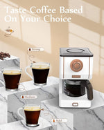 Load image into Gallery viewer, Amaste Retro Style Coffee Machine with 25 Oz Glass Coffee Pot, Reusable Coffee Filter &amp; Three Brewing Modes, 30minute-warm-keeping, Elegant White with Rose Gold