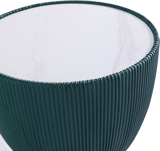 Manhattan Comfort Modern Anderson Coffee Table, 1.0 & 2.0 End Table, Upholstered in Green Leatherette with Ceramic Faux Tabletop and Gold Metal Tabletop- Set of 3