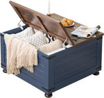 Load image into Gallery viewer, Farmhouse Coffee Table with Hidden Storage, 59 Gallon Square Center Table for Living Room, Rustic Wood Cocktail Tables with Flip-Top Lids, Farm House Tables with Wooden Gourd Feet, Navy Blue