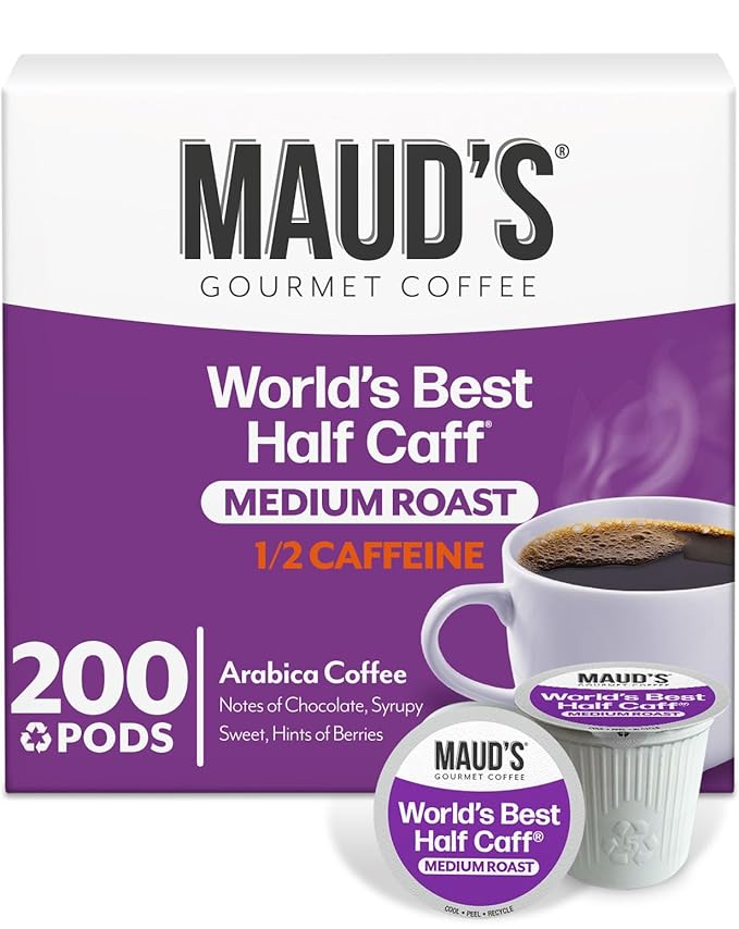 Maud's Half Caff Coffee Pods, 200 ct, Medium Roast Coffee in Recyclable Single Serve Pods – 100% Arabica Coffee, Compatible with Keurig K Cups Maker