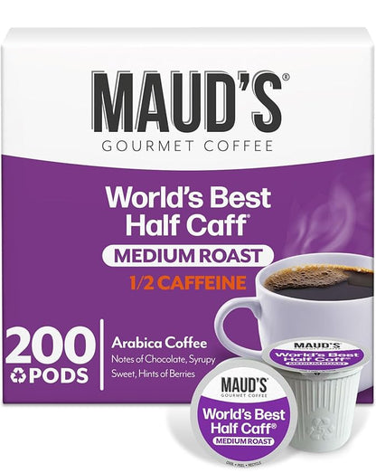 Maud's Half Caff Coffee Pods, 200 ct, Medium Roast Coffee in Recyclable Single Serve Pods – 100% Arabica Coffee, Compatible with Keurig K Cups Maker