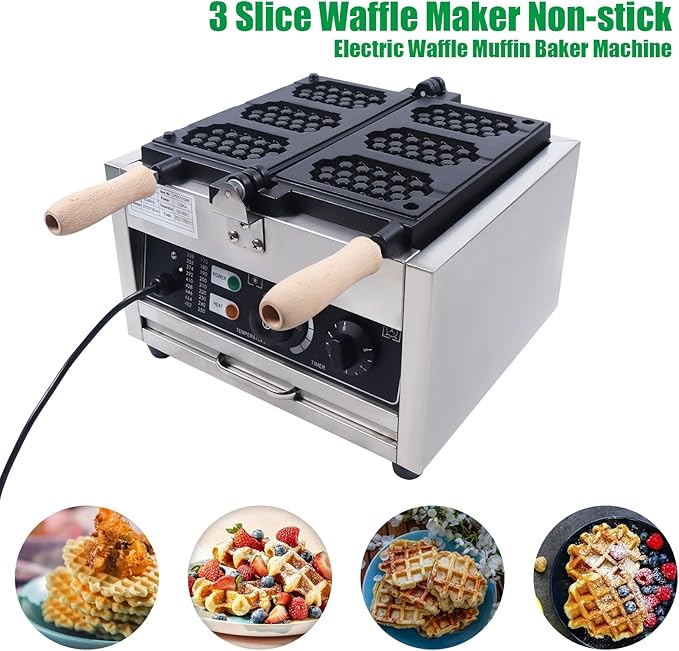 3 Slice Waffle Pancake Maker,Non-stick Pancake Baker Machin,110v Stainless Steel Waffle Pancake Maker for Home Kitchen,Pancake Maker with Adjustable Thermostats Timers 122-572°F