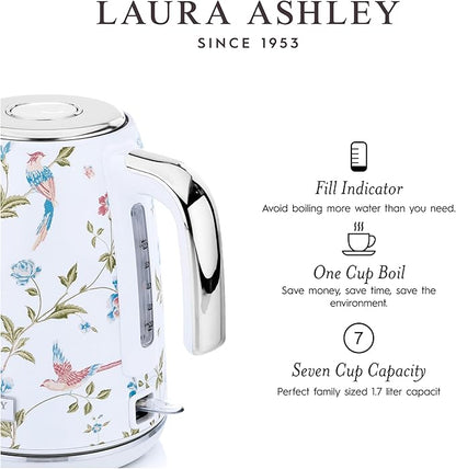 Laura Ashley Stainless Steel Electric Kettle 1.7 Liter - 1500W Rapid Boil Electric Kettles for Boiling Water - Electric Tea Kettles Automatic Shut Off - Overheat & Boil Dry Protection Jug Kettle