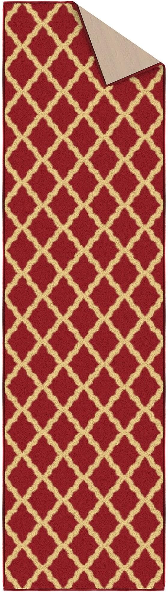 Ottomanson Hallway Runner Rug 1'10" x 7' Non Slip Trellis Area Rugs Easy to Clean Laundry Rug Runner Durable & Pet Friendly Floor Carpet Runners for Hallways Entryway Living Room Kitchen Bathroom, Red