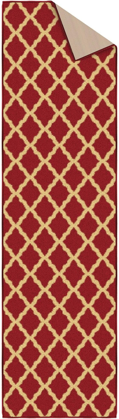 Ottomanson Hallway Runner Rug 1'10" x 7' Non Slip Trellis Area Rugs Easy to Clean Laundry Rug Runner Durable & Pet Friendly Floor Carpet Runners for Hallways Entryway Living Room Kitchen Bathroom, Red