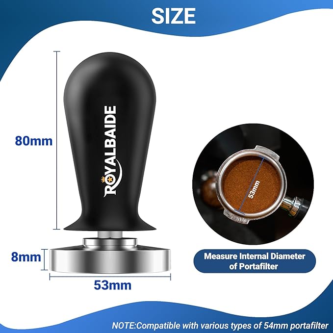 53mm Espresso Tamper Barista Calibrated Coffee Tampers with 30lbs Spring Loaded Stainless Steel Base Anodized Aluminum Handle