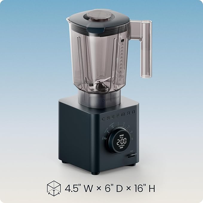 Chefman Obliterator 48 oz Countertop Blender for Smoothies, 1380W Motor to Crush Ice, Nuts, and Frozen Fruit with Stainless Steel Blade, Auto Blend Function, Includes 20 oz Travel Jar