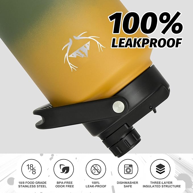 NATURE PIONEOR One Gallon Water Bottle Insulated - Large Double Vacuum Stainless Steel 128 oz Water Bottle with Holder/Carrier, 1 Gallon Water Jug,128oz, Wide Mouth