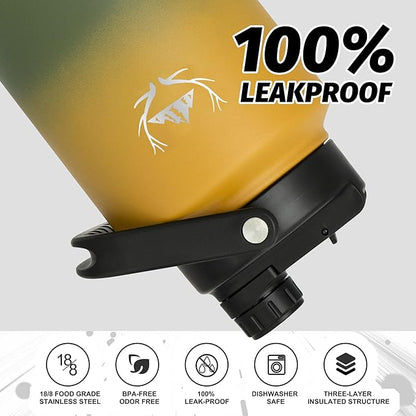 NATURE PIONEOR One Gallon Water Bottle Insulated - Large Double Vacuum Stainless Steel 128 oz Water Bottle with Holder/Carrier, 1 Gallon Water Jug,128oz, Wide Mouth