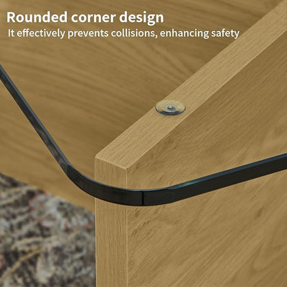 31.5" Glass Coffee Table, MDF Mid-Century Modern Square Coffee Table with Tempered Glass Top, Square Center Tables for Small Space Living Room Office Apartment, Wood