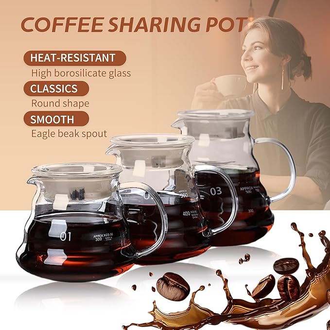 Glass Coffee Server for Drip Coffee Maker, Standard Glass Coffee Carafe, Coffee Pot with Lid, Clear, 01 360ml(12oz)
