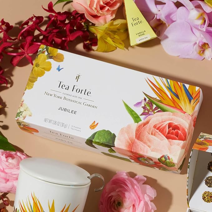 Tea Forte, Jubilee Petite Presentation Sampler Gift Box, Pyramid Infusers With Organic Loose Leaf, Green, Black, White, Herbal Assorted Tea, 1 Count (Pack of 1)