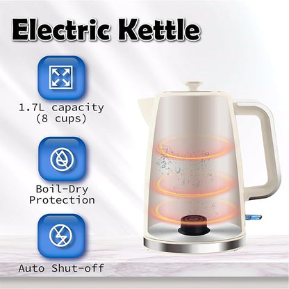 1.7L Electric Kettle, Fast Boiling 1200W Hot Water Boiler, 360° Cordless Design,Electric Tea Kettle for Boiling Water Auto Shut Off Boil Dry Protection，Electric Water Kettle for Coffee Tea,Beige