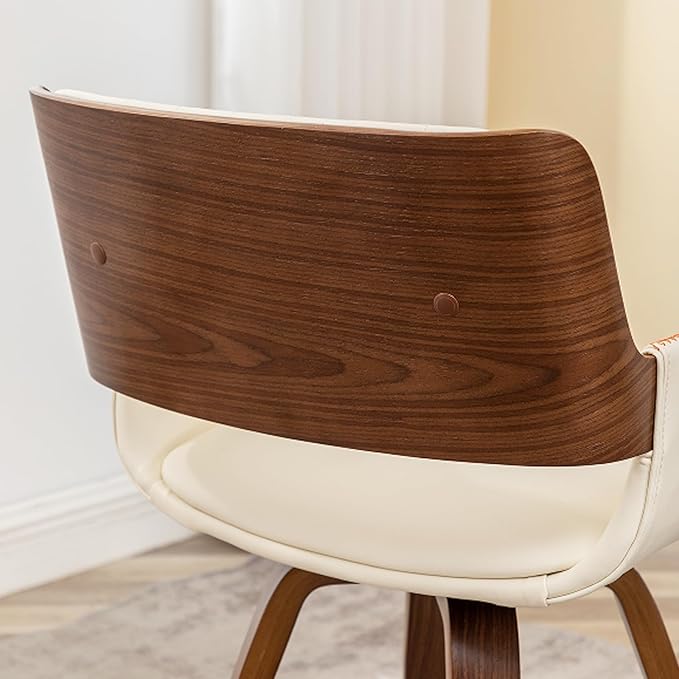 LUNLING Swivel Accent Faux Leather Dining Chairs Set of 4,Mid Century Modern Chairs with Wooden Legs/Armrest/Upholstered Seat/Adjustable Foots for Kitchen Dining Room Desk Chairs,Beige