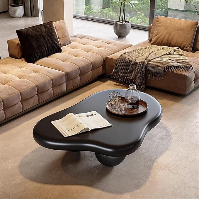 Cute Cloud Coffee Table, Modern Coffee Tables for Living Room, Easy Assembly, Round Edge Irregular Tea Table End Table, Funky Contemporary Low Coffee Table for Bedroom (Black Cloud, L41)