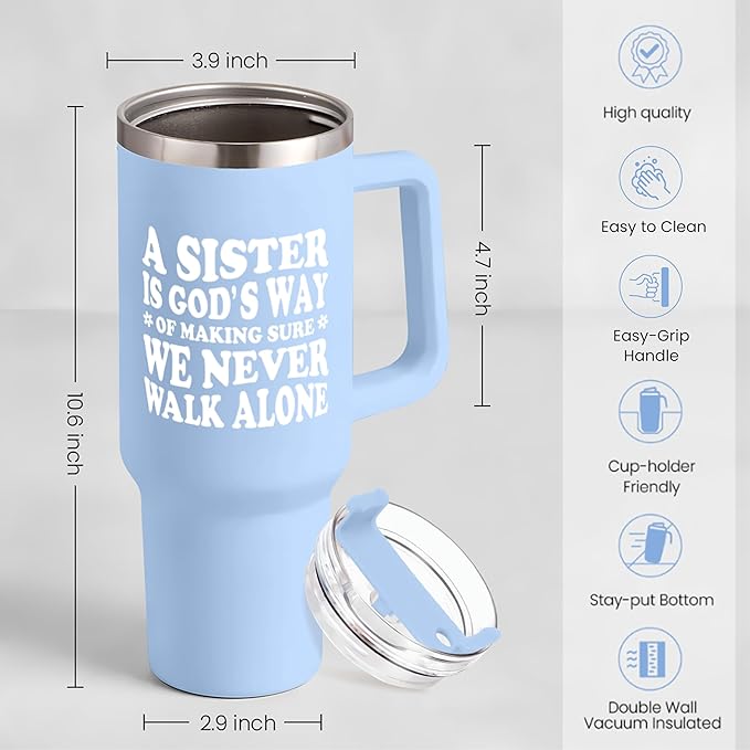 SANDJEST Sisters Gifts from Sister - Tumbler 40oz Stainless Steel Insulated with Handle and Straw Christmas Birthday Friendship Gifts for Soul Sister BFF Bestie Best Friends