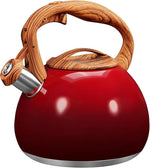 Load image into Gallery viewer, GGC Tea Kettle for Stove Top, 3.1QT/3L Whistling Tea Kettles for Boiling Water Coffee or Milk, Gradient Red Pot with Wood Parttern Handle, Stainless Steel Kettle Pot for Home and Kitchen