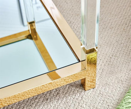 47 inch Glass Coffee Table with Gold Chrome Metal Base, 2-Tier Rectangle Clear Glass Center Table Tea Tables, Modern Coffee Table Living Room Table Cocktail Table, 47" Acrylic Center Tables