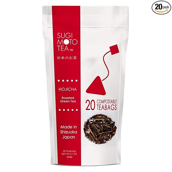 SUGIMOTO TEA Japanese Hojicha Roasted Green Tea Bags 20 Count Pack of 1