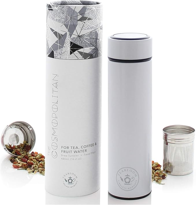 Teabloom - The ORIGINAL All-Brew Travel Tumbler & Thermos | OPRAH’s Favorite | 16oz/480ml Insulated Water Bottle/Tea Flask/Cold Brew Coffee Mug